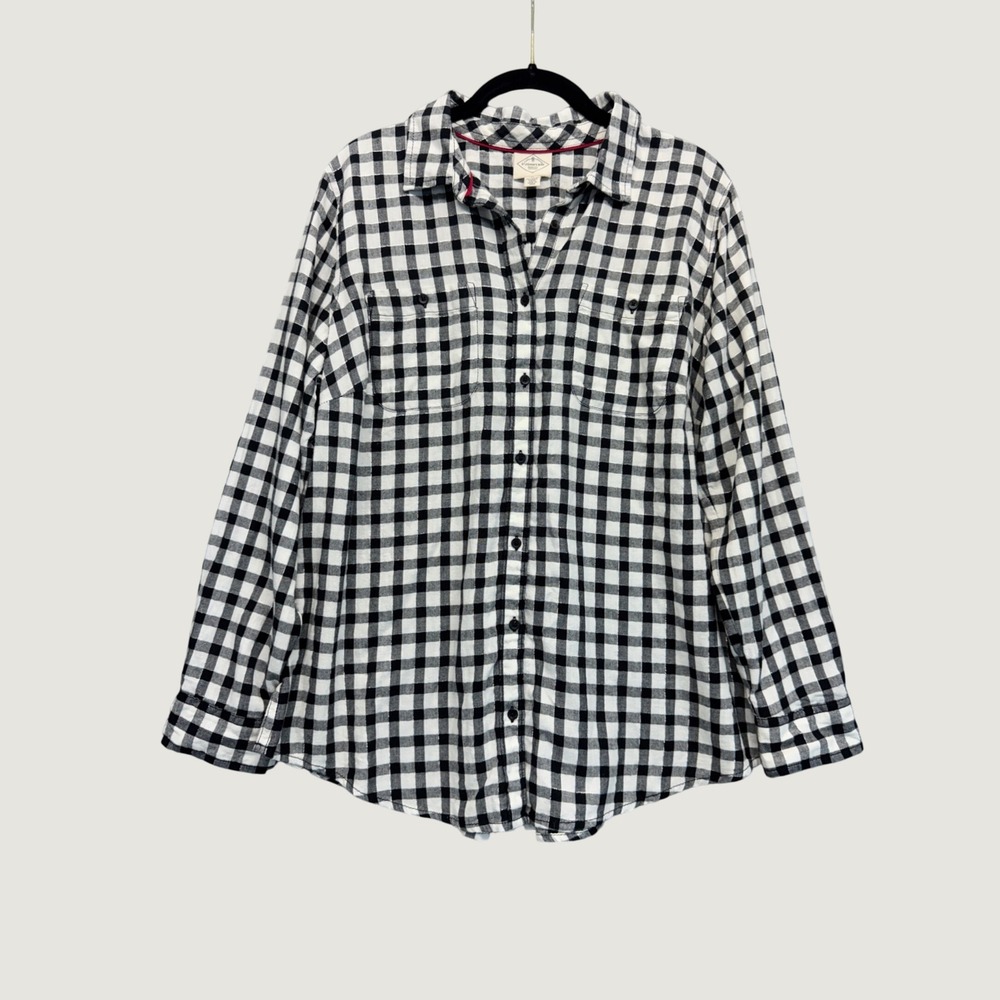 NWT St Johns Bay Button Down Shirt Black Check Womens L Petite Gingham‎ Metallic